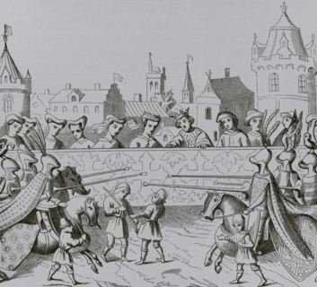 Jousting in honour of  Isabella of Bavaria's entrance into Paris, 20 June 1389 , 15th cent (1877).  Creator: Unknown.