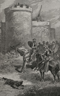 Attack of the castle of Gironella by the Count of Pallars, 15th century, (1890).  Creator: Joan Serra y Pausas.