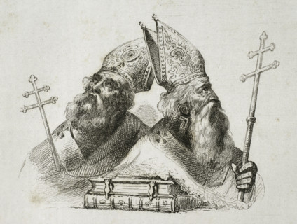 St Vrtanes patriarch and St Narses Claiensis, Armenian Apostolic Church, 1838.  Creators: Hippolyte Lalaisse, Langlois.
