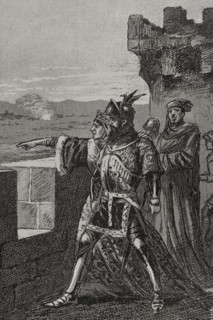James and his mother on the battlement of the walls of Balaguer, 1413, (1890).  Creator: Unknown.