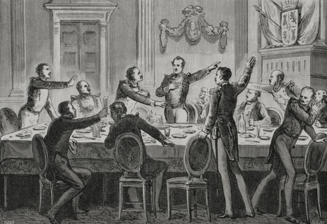 Baldomero Espartero holding a banquet with all his officers and Baron Nordenflicht..., 1879.  Creator: Unknown.