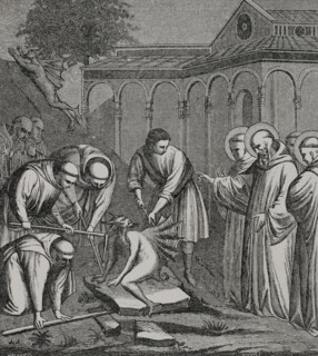 The Heavy Stone - episode from the life of Saint Benedict of Nursia (480-547), 1387 (1877). Creator: Unknown.