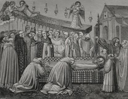 Funeral of Saint Benedict of Nursia, (480-547), Italian Christian monk, 547, (1388), 1877.  Creator: Jules Jean Marie Joseph Huyot.