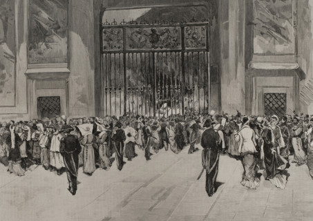 The novendialis ceremonies after the death of Pope Pius IX in Rome, (Italy), 1878. Creator: Bernardo Rico.