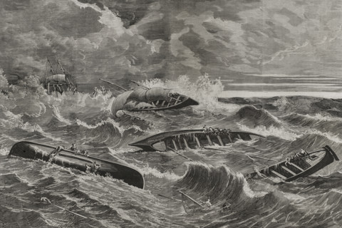 Wreck of fishing boats on the coast of the Cantabrian Sea, caused by the "galerna", April 20, 1878.  Creator: Rafael Monleon.