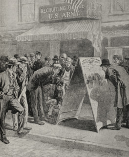Recruiting office in New York by means of posters...,  Spanish-American War, 1898. Creator: Unknown.