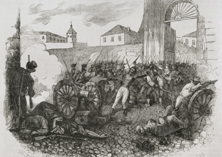 Defence of Monteleon artillery park  during the Dos de Mayo Uprising, Madrid, Spain, 1808 (1853).  Creator: Miranda.