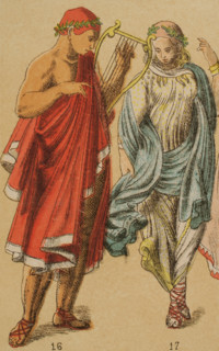 Musician and Etruscan dancer's costume, 1881. Creator: Unknown.