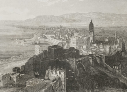 Panoramic view of the city of Malaga, Andalusia, Spain, 1853. Creator: Antonio Roca Sallent.