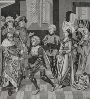 Coloman, (1070-1116), King of Hungary receiving Walter Sans Avoir..., 15th century (1877).  Creator: Unknown.