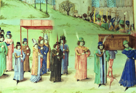 The coronation procession of Richard I, with the Barons of the Cinque Ports, c1470-c1480. Creator: Master of the London Wavrin.