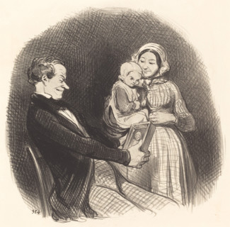 Papa contemplant l'image de son image, 1847. Creator: Honore Daumier.