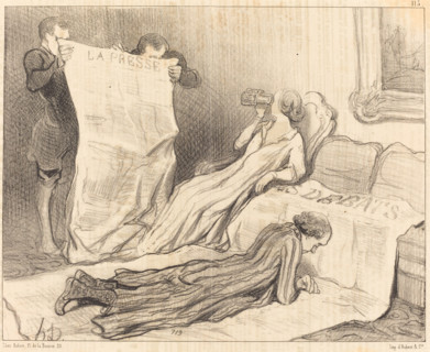 Abonnés recevant leur journal..., 1845. Creator: Honore Daumier.