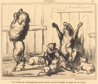 Une famille qui vient d'apprendre qu'il est encore question d'établir un impôt sur les chiens, 1855. Creator: Honore Daumier.