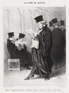 Maitre Chapotard lisant dans un journal judiciaire l'éloge de lui même par lui même, 1846. Creator: Honore Daumier.