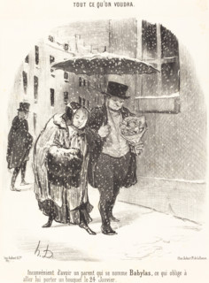 Inconvénient d'avoir un parent qui se nomme Babylas..., 1850. Creator: Honore Daumier.
