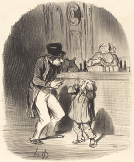 Un père qui fait sucer à son fils le lait des bons principes, 1847.  Creator: Honore Daumier.