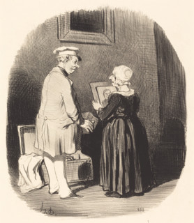 Tiens, ma femme, v'là mon portrait au Daguerrèotype que je te rapporte de Paris..., 1846.  Creator: Honore Daumier.