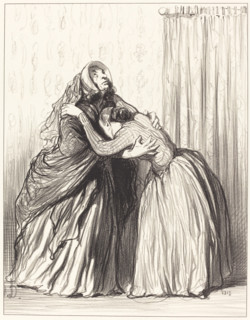 Oui, ma chère, mon mari a ravalé ma dignité de femme..., 1849. Creator: Honore Daumier.
