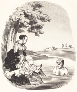 L'eau est délicieuse... je t'assure que tu as bien tord de ne pas venir me rejoindre..., 1845.  Creator: Honore Daumier.