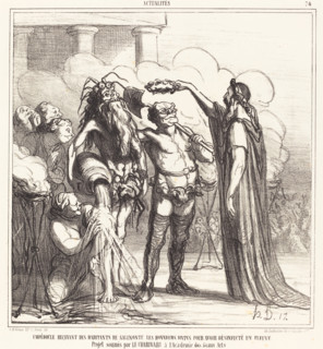 Empédocle reçevant...les honneurs divins pour avoir désinfecté un fleuve, 1866. Creator: Honore Daumier.