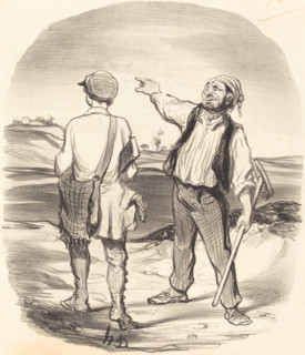 J'ai vu un lièvre de l'autre côté d'la ferme....(à part) il y a huit jours!..., 1846. Creator: Honore Daumier.