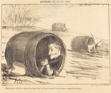 C'est un peu dur d'être obligé de se loger dans un tonneau..., 1854. Creator: Honore Daumier.