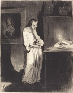Femme de lettre humanitaire se livrant sur l'homme..., 1844.  Creator: Honore Daumier.