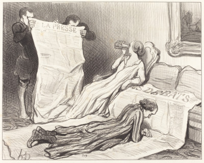 Abonnés recevant leur journal..., 1845. Creator: Honore Daumier.