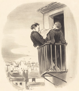 Comment on comprend le balcon Espagnol à Paris, 1847. Creator: Honore Daumier.