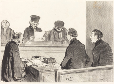 - "La cour, vidant le déliberé..., 1845.  Creator: Honore Daumier.