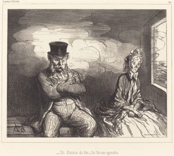 En Chemin de Fer - Un Voisin agréable, 1862. Creator: Honore Daumier.