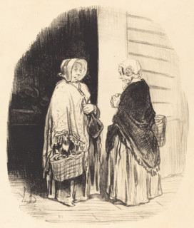 Oui, madame Chaboulard... vingt-quatre épiciers... [recto], 1850. Creator: Honore Daumier.