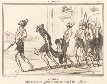 À Naples - Défilé des nouveaux gardes-du-corps, au retour d'une expedition, 1855. Creator: Honore Daumier.