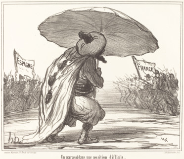 Un parasol dans une position difficile, 1859. Creator: Honore Daumier.