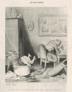 La mère dans le feu de la composition, l'enfant est dans l'eau de la baignoire!, February 26, 1844. Creator: Honore Daumier.