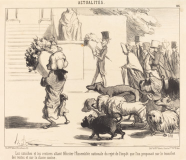 Les caniches et les rentiers allant féliciter l'Assemblée nationale..., 1850. Creator: Honore Daumier.