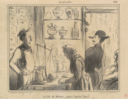 La tête de Méduse - pour l'épicier fautif, 1856.  Creator: Honore Daumier.