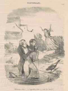 Malheureux enfant! ... ça t'apprendra à faire ta société des canards!..., c 1845. Creator: Honore Daumier.