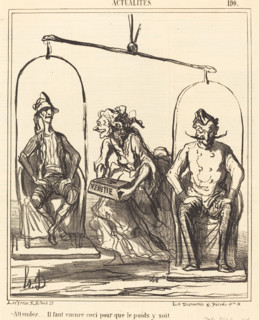 Attendez... il faut encore ceci pour que le poids y soit, 1866. Creator: Honore Daumier.