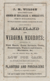 Poster advertising sale of slaves from Maryland and Virginia, c1857.  Creator: Unknown.