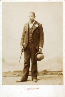 Full length portrait of man with bowler hat and cane, c1890-c1899. Creator: Anderson.