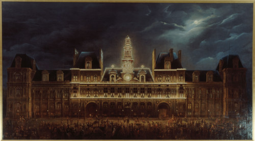 Illumination of the Hôtel de Ville for King's Day, May 1, 1847, (1847). Creator: Auguste Roux.