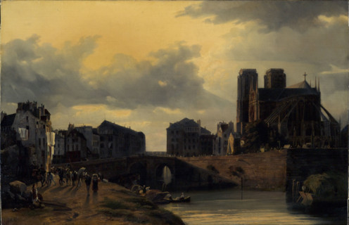 Apse of Notre-Dame and the bridge at Hôtel-Dieu, 1835.  Creator: Louis Matout.