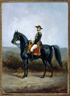 Equestrian portrait of General George Ernest Boulanger, late 19th century.  Creator: John Williamson.