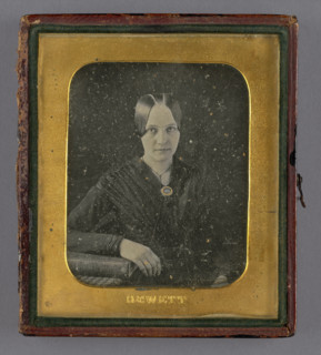 Portrait of a Seated Woman with Arm on Book, about 1845. Creator: John M Hewitt.