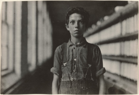 Jo Bodeon, a \back-roper\ in mule room. Chase Cotton Mill, Burlington, Vermont, 1909. Creator: Lewis Wickes Hine.