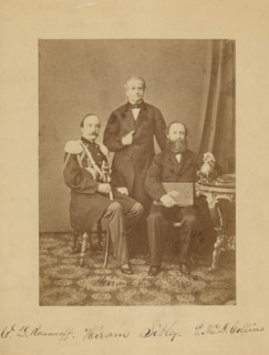 Colonel Romanov, Hiram Sibley, and Perry Collins discussing Russian-American Telegraph project, 1861 Creator: Unknown.