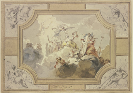 Justice and Truth, surrounded by the personifications of the four Elements, early-mid 18th century. Creator: Jacob de Wit.