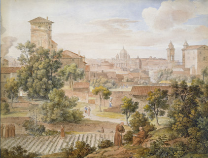 View from the Monastery of San Isidoro towards St. Peter's Basilica in Rome, 1810. Creator: Joseph Anton Koch.